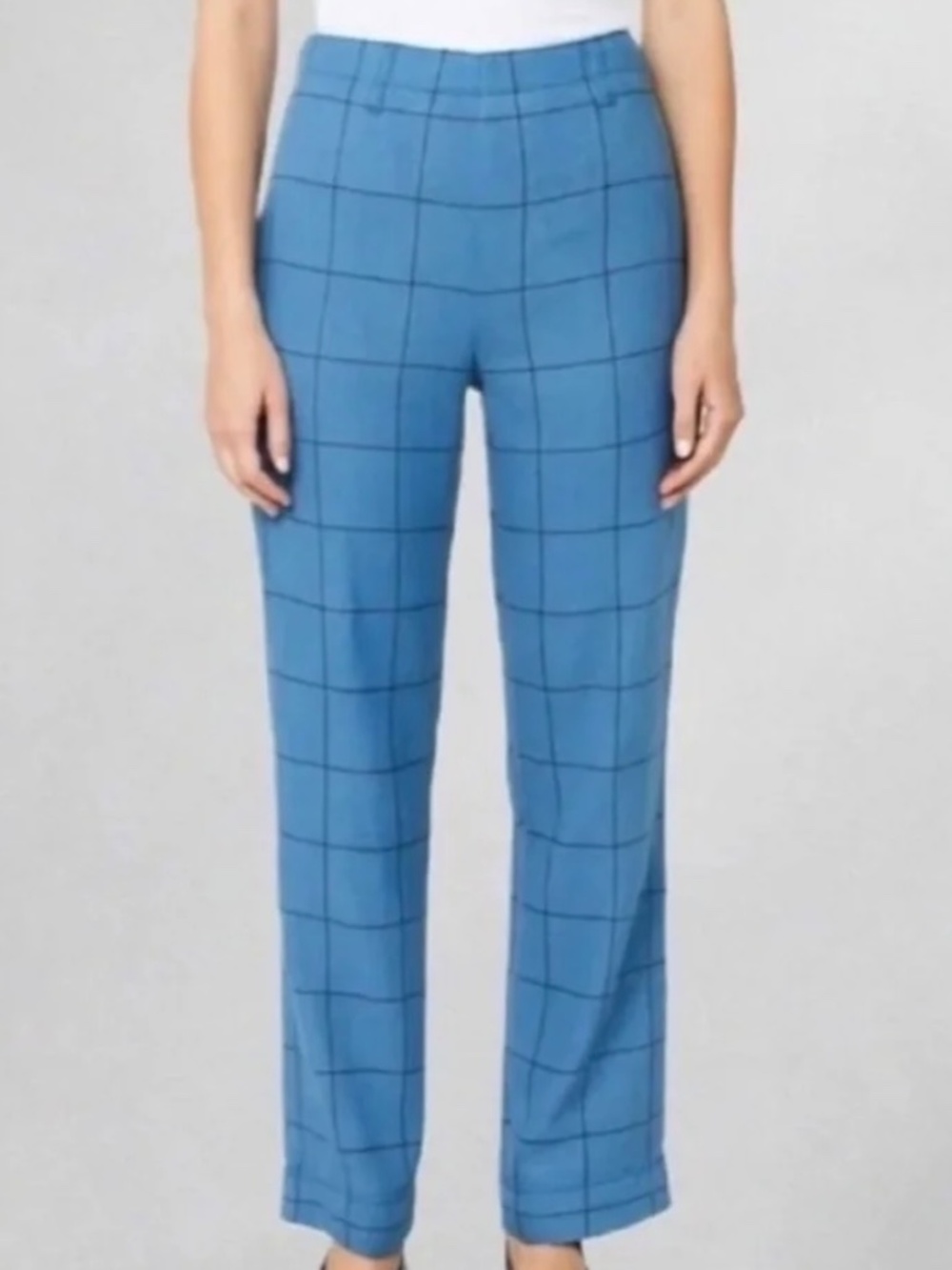 Sundance 100% Linen Iris Blue Windowpane Plaid Pants 10